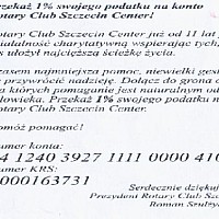 Przekaż 1% swojego podatku na konto Rotary Club Szczecin Center
