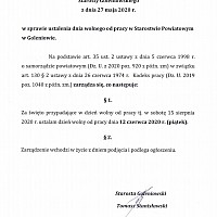 Zarządzenie Starosty Goleniowskiego w sprawie ustalenia dnia wolnego od pracy w Starostwie Powiatowym w Goleniowie