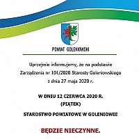 Informacja o dniu wolnym od pracy Starostwa Powiatowego w Goleniowie